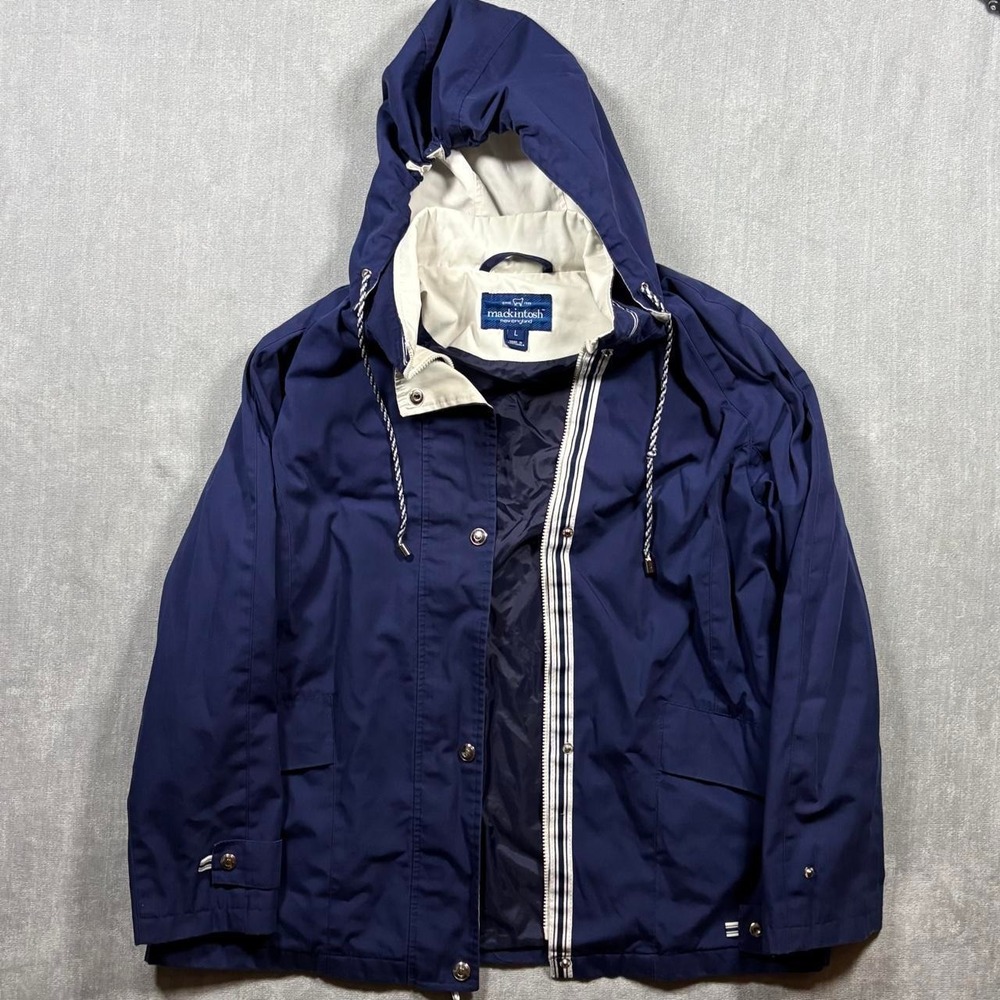 Mackintosh new england navy blue removable hooded rain jacket